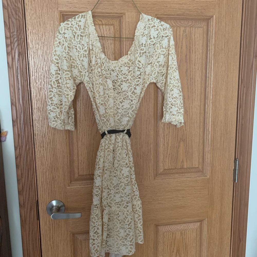 Lace flower dress with a black bow in the back
